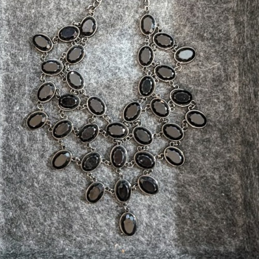 Black gemstone statement necklace